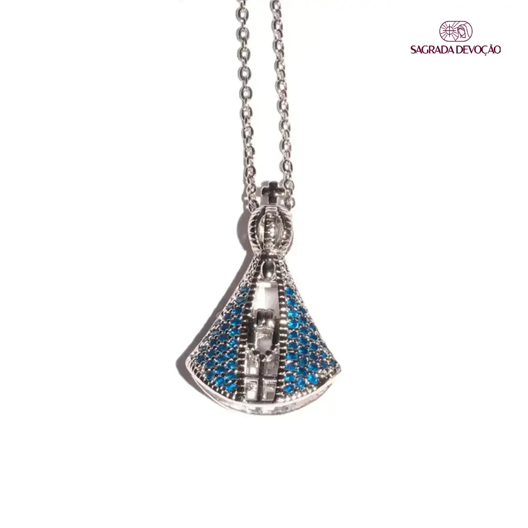 Colar Nossa Senhora Dupla Face - Manto de Zircônia e Prata 925