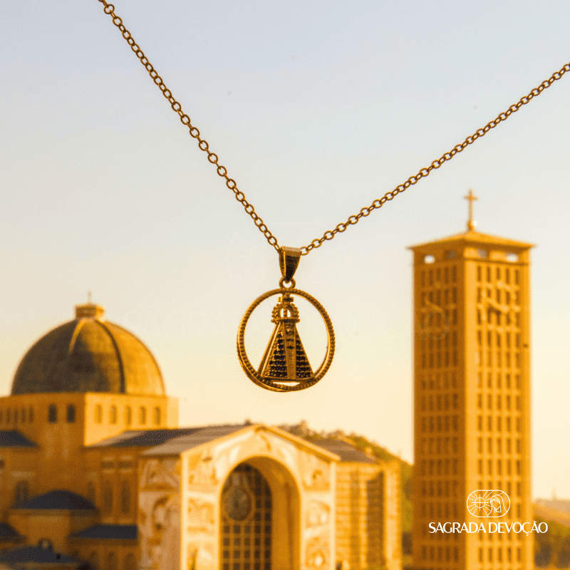 Colar Nossa Senhora Aparecida Dupla Face | Zircônia Premium Ouro 14K