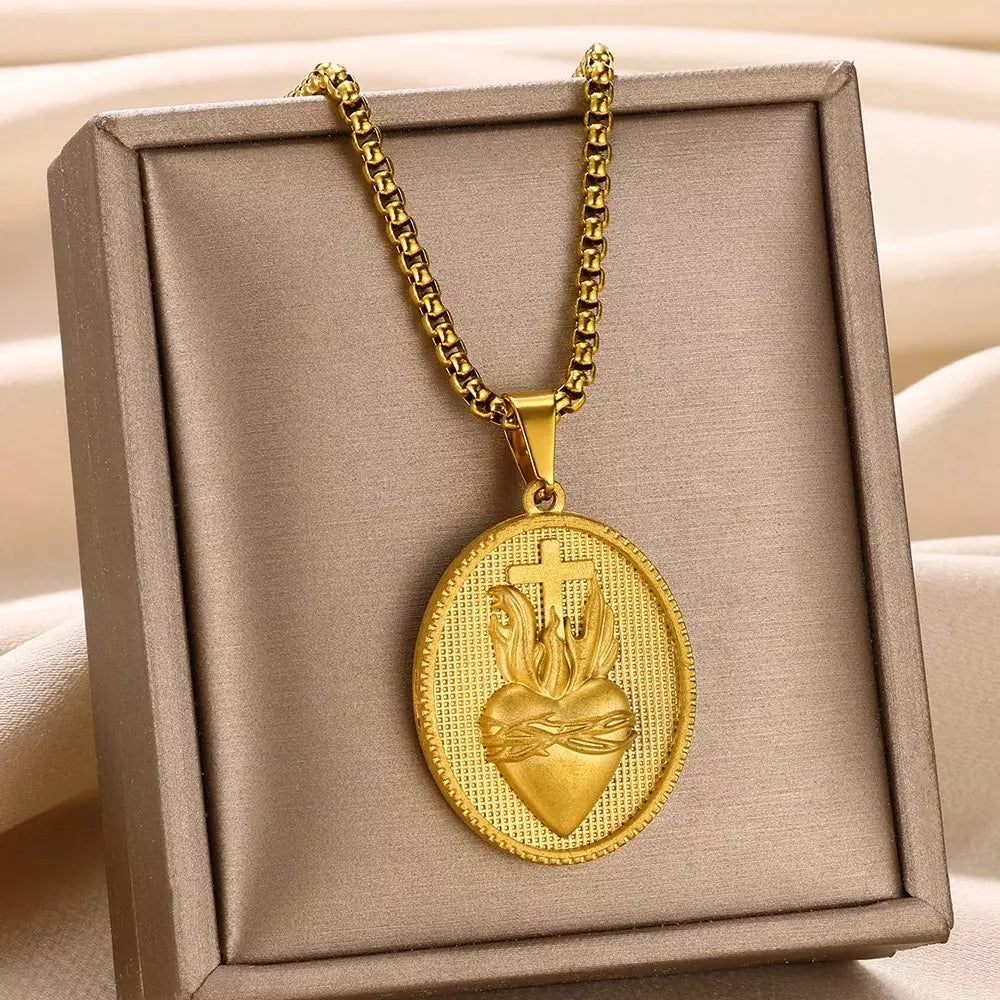 Colar Sagrado Coração de Jesus - Ouro 18K