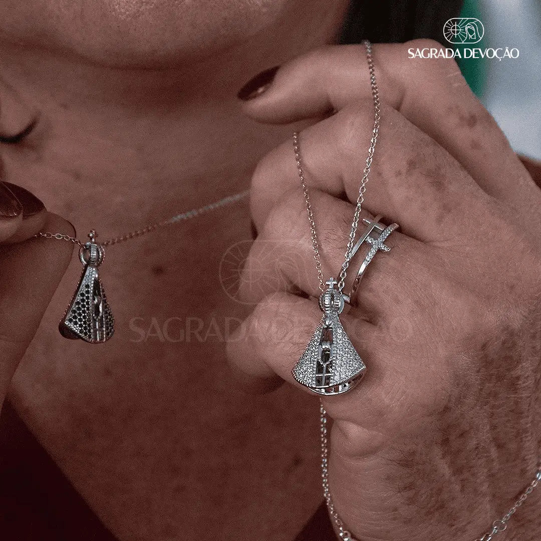 Colar Nossa Senhora Dupla Face - Manto de Zircônia e Prata 925