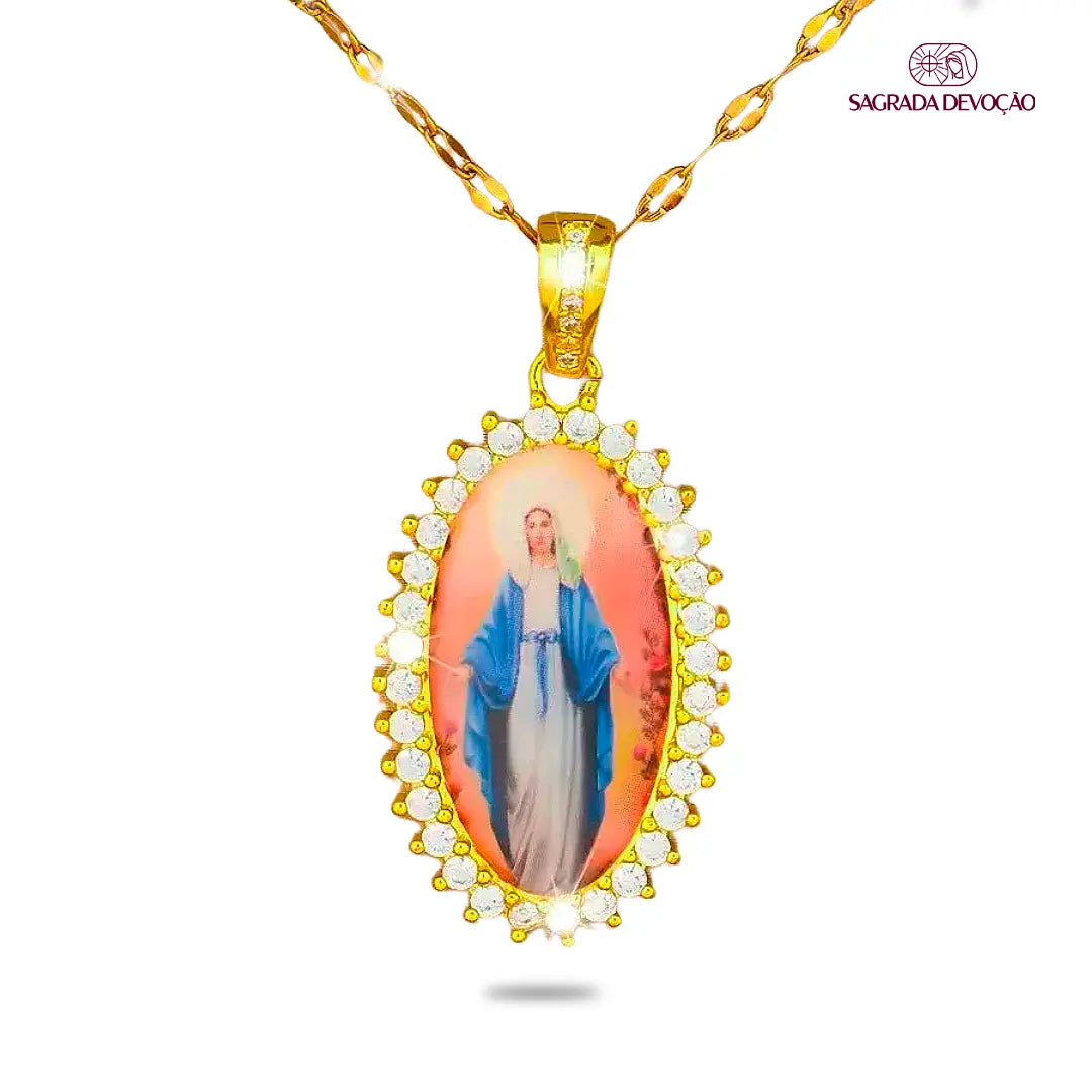 Colar Nossa Senhora das Graças Pedras de Zircônia