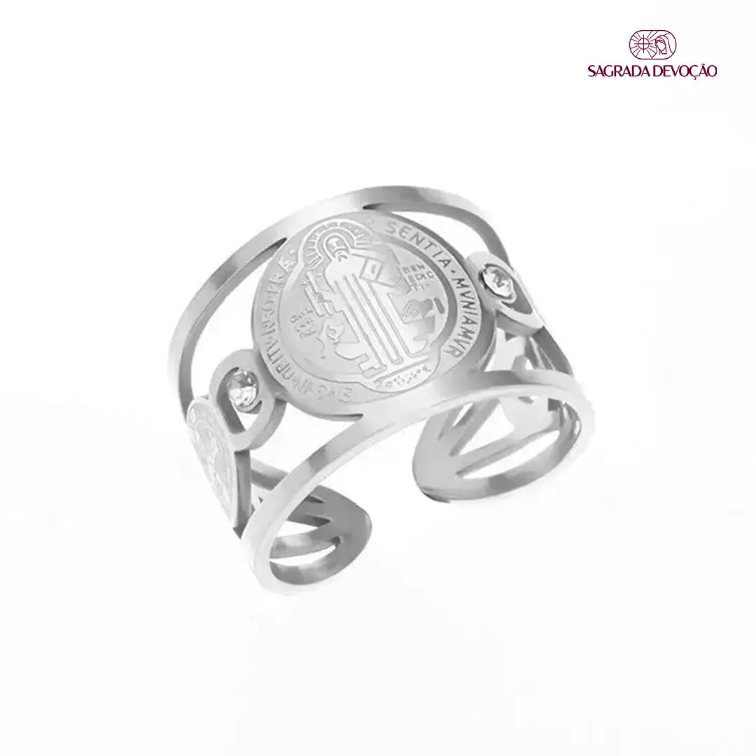 Anel de São Bento - Pérolas Sagradas Prata (Ajustável)