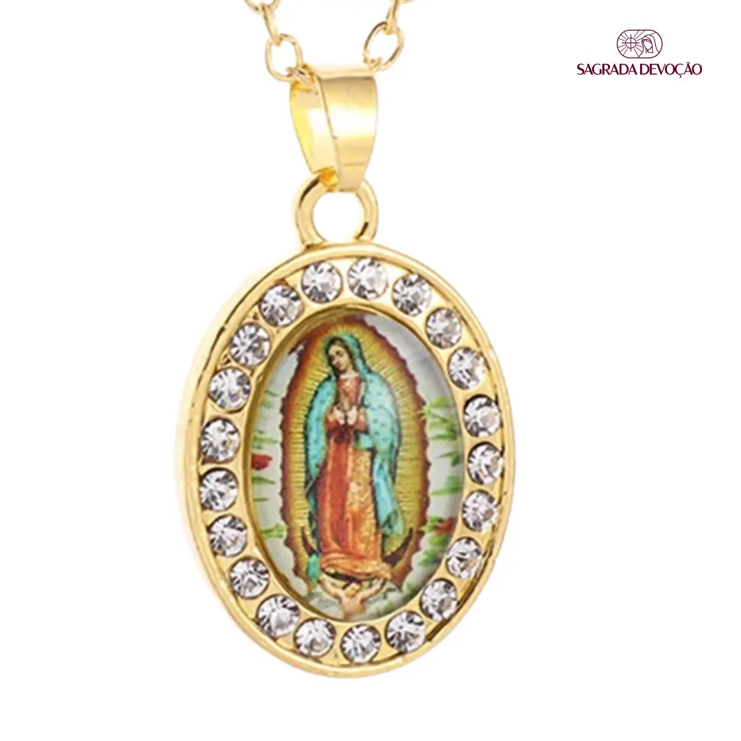 Colar Nossa Senhora de Guadalupe - Pedras de Zircônia Redondo