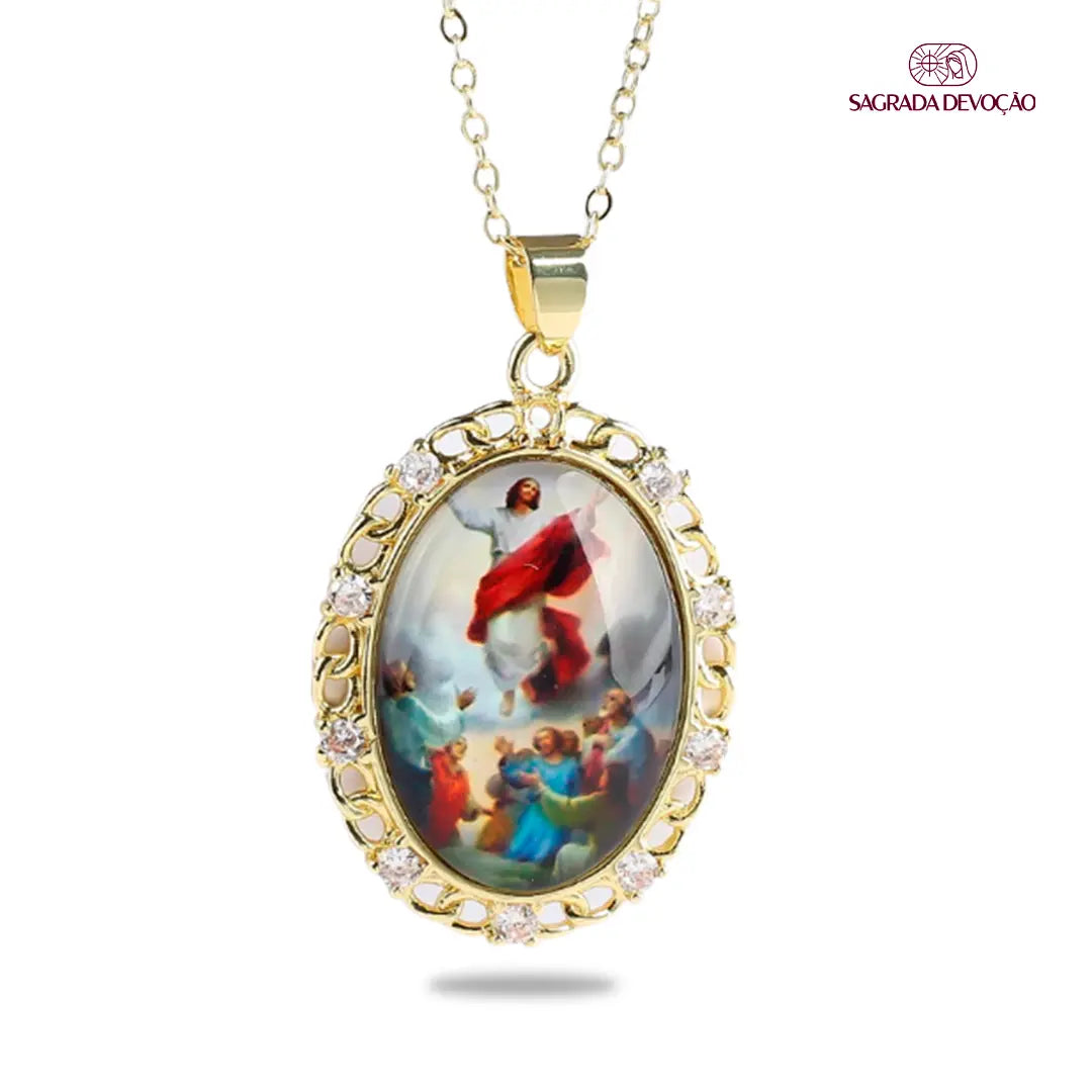 Colar Religioso de Zircônias em Ouro 14K