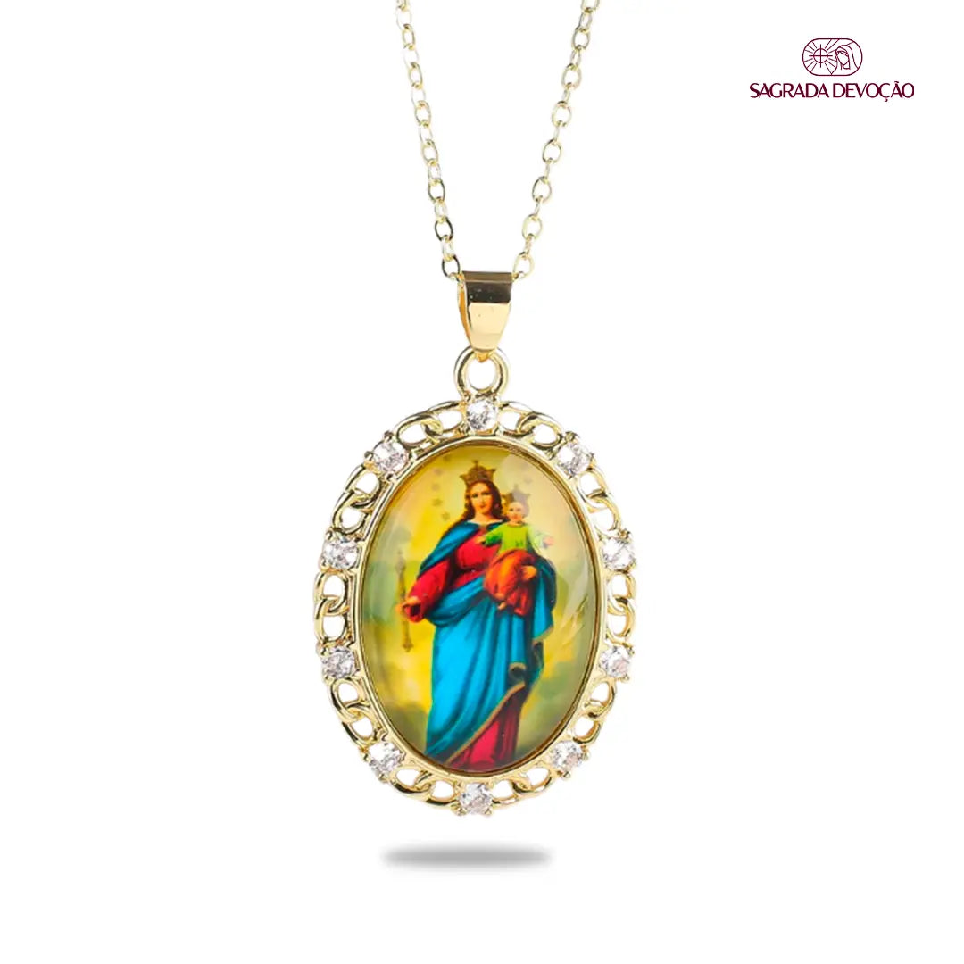 Colar Religioso de Zircônias em Ouro 14K
