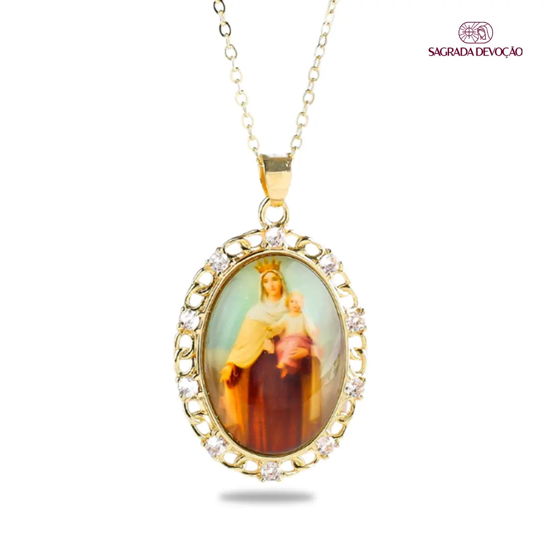 Colar Religioso de Zircônias em Ouro 14K