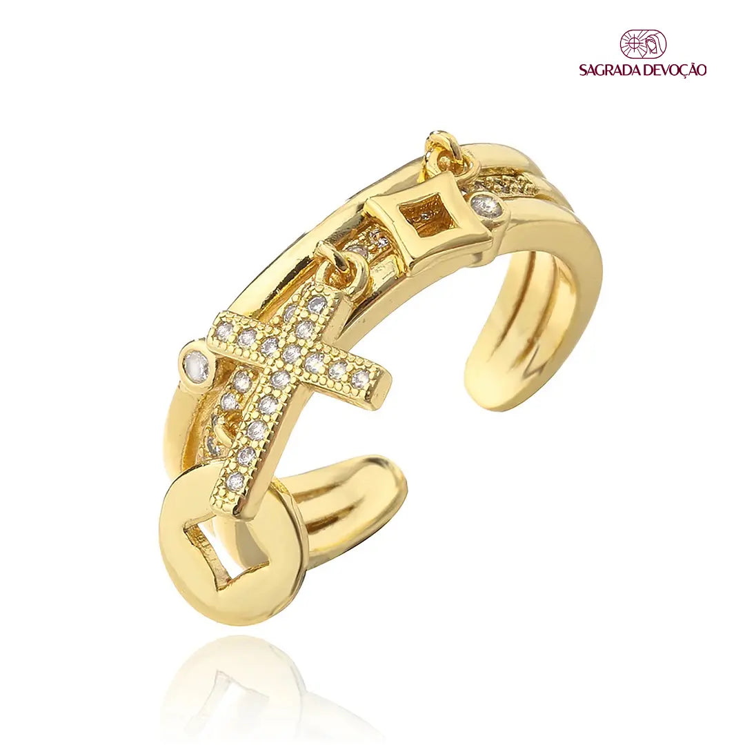 Anel com Pingente de Cruz - Ajustável