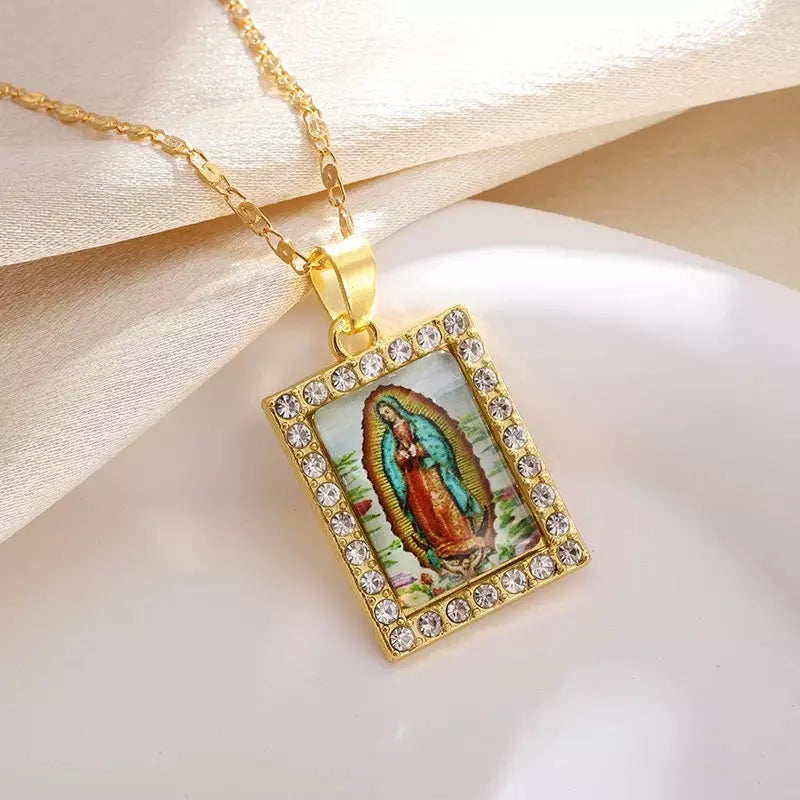 Colar Nossa Senhora de Guadalupe - Pedras de Zircônia Quadrado