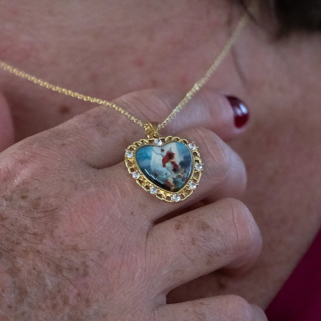 Colar Coração Misericórdia de Jesus Ouro 14K