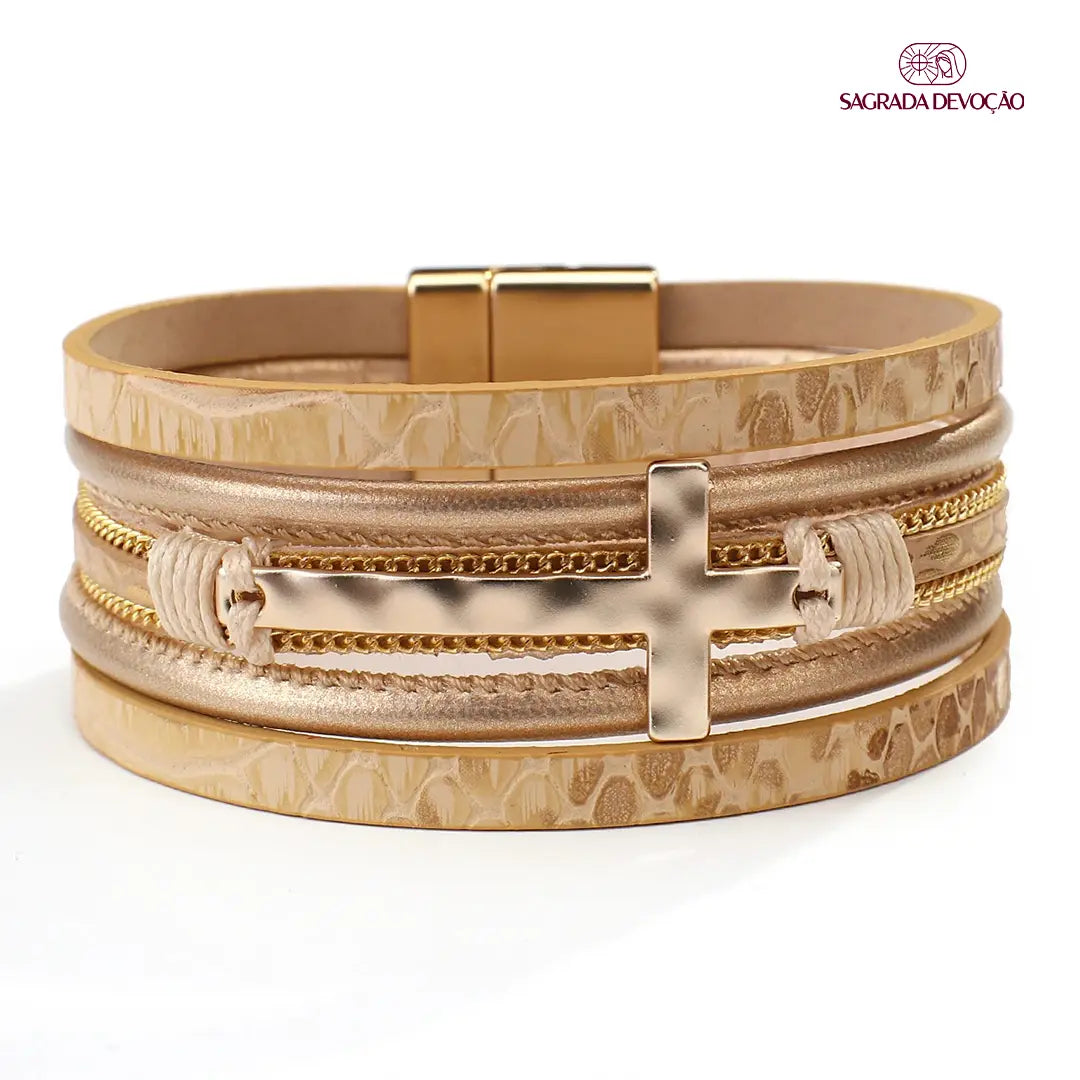 Pulseira De Couro Cruz Masculino