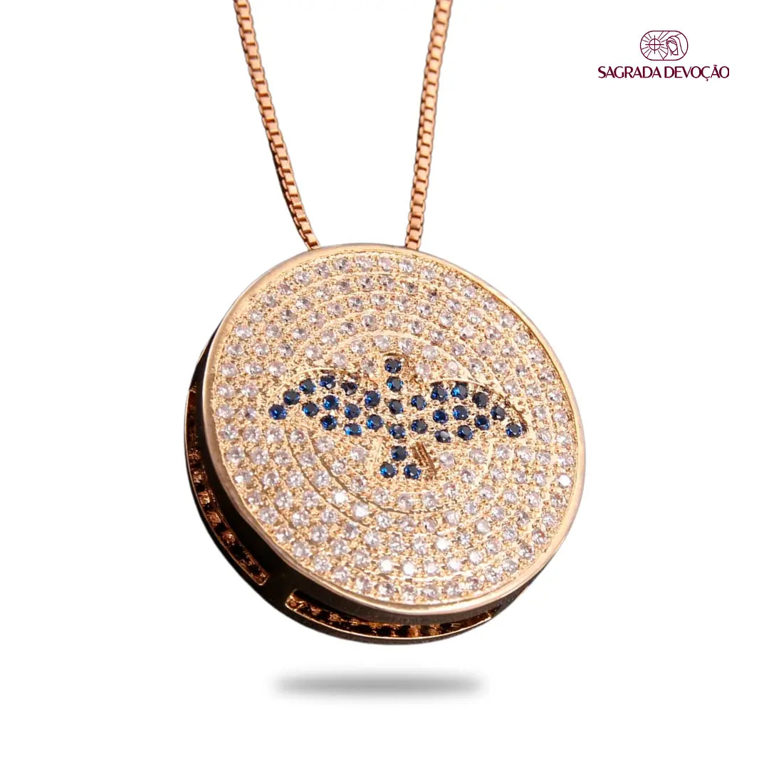 Colar Espirito Santo Ouro 14K + Pedras de Zircônia