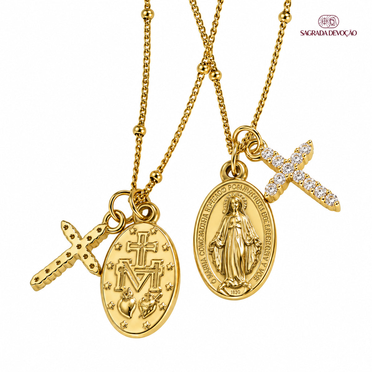 Colar Virgem Maria com Cruz de Zircônia – Colar Religioso Feminino Delicado