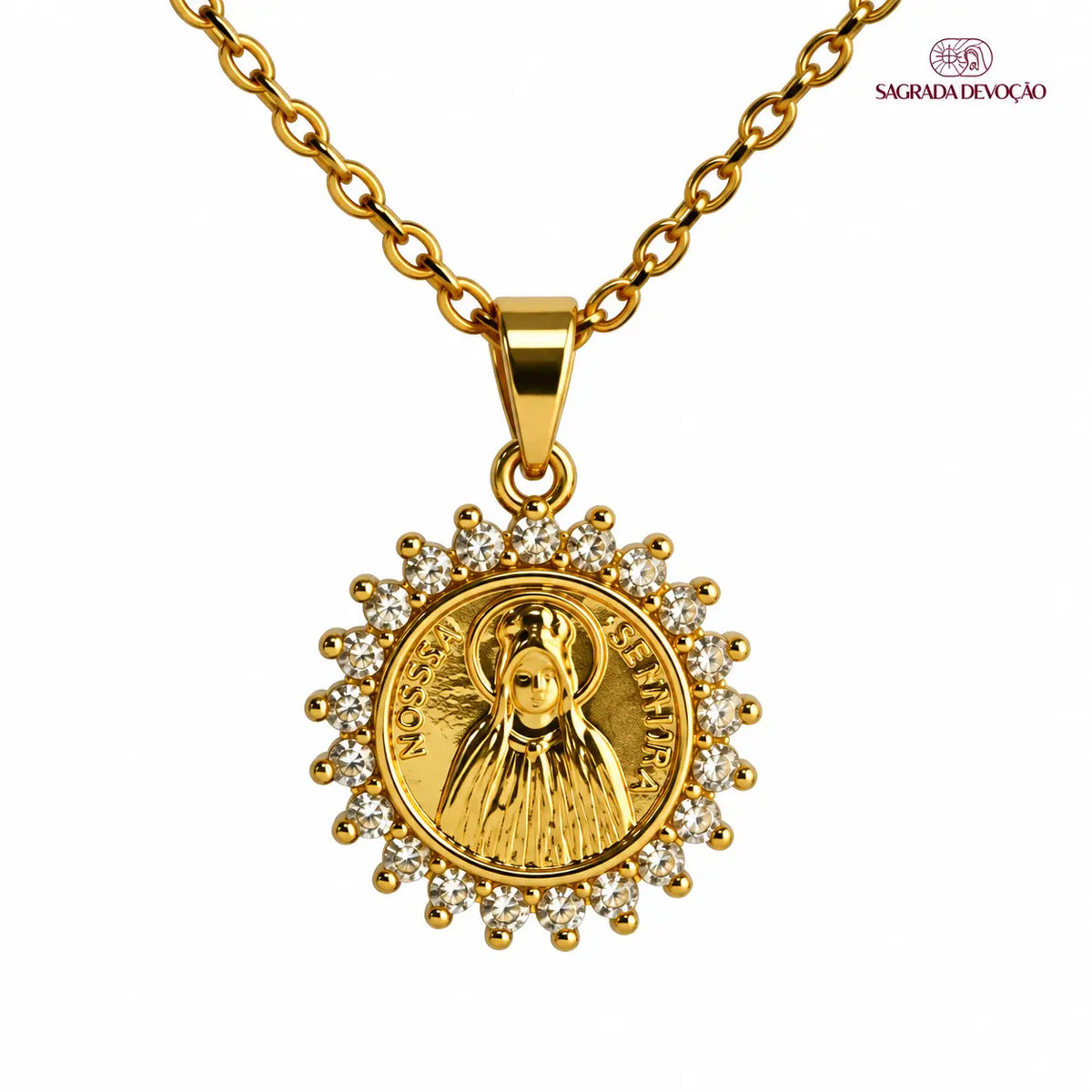 Colar Medalha Nossa Senhora Aparecida com Zircônias