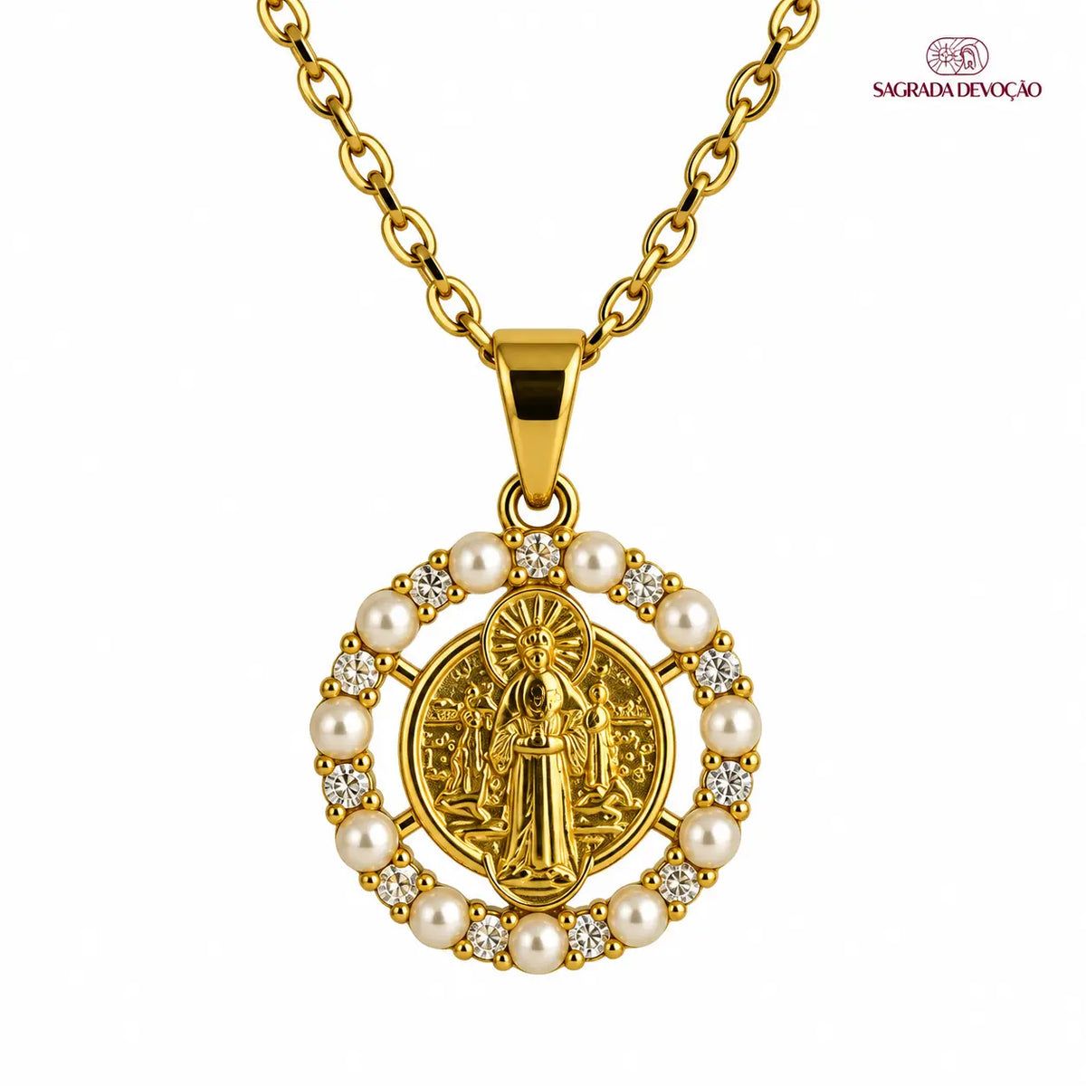 Colar Nossa Senhora Aparecida com Pérolas e Zircônias