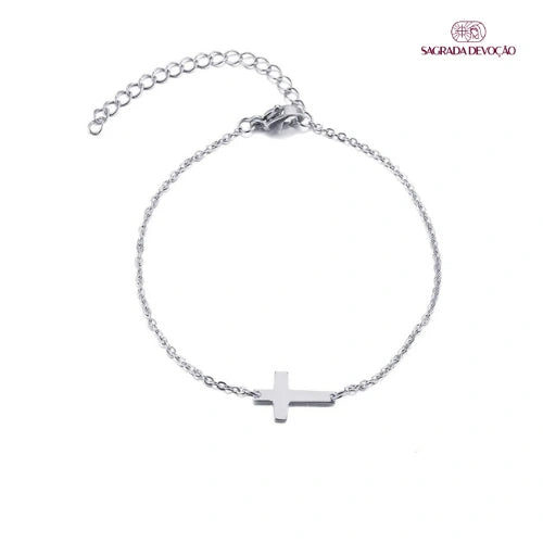 Pulseira de Crucifixo Inoxidável e Folheada a Ouro