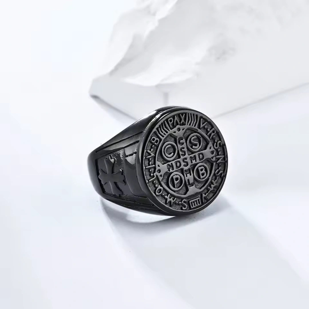 Anel de São Bento Inoxidável - Preto