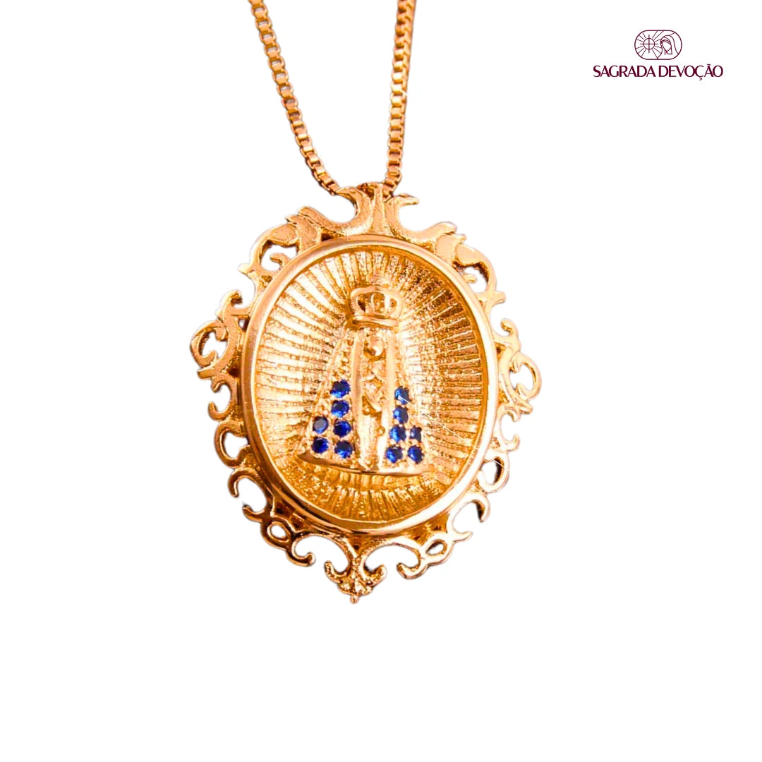 Colar Retrato de Nossa Senhora Aparecida em Ouro 14k