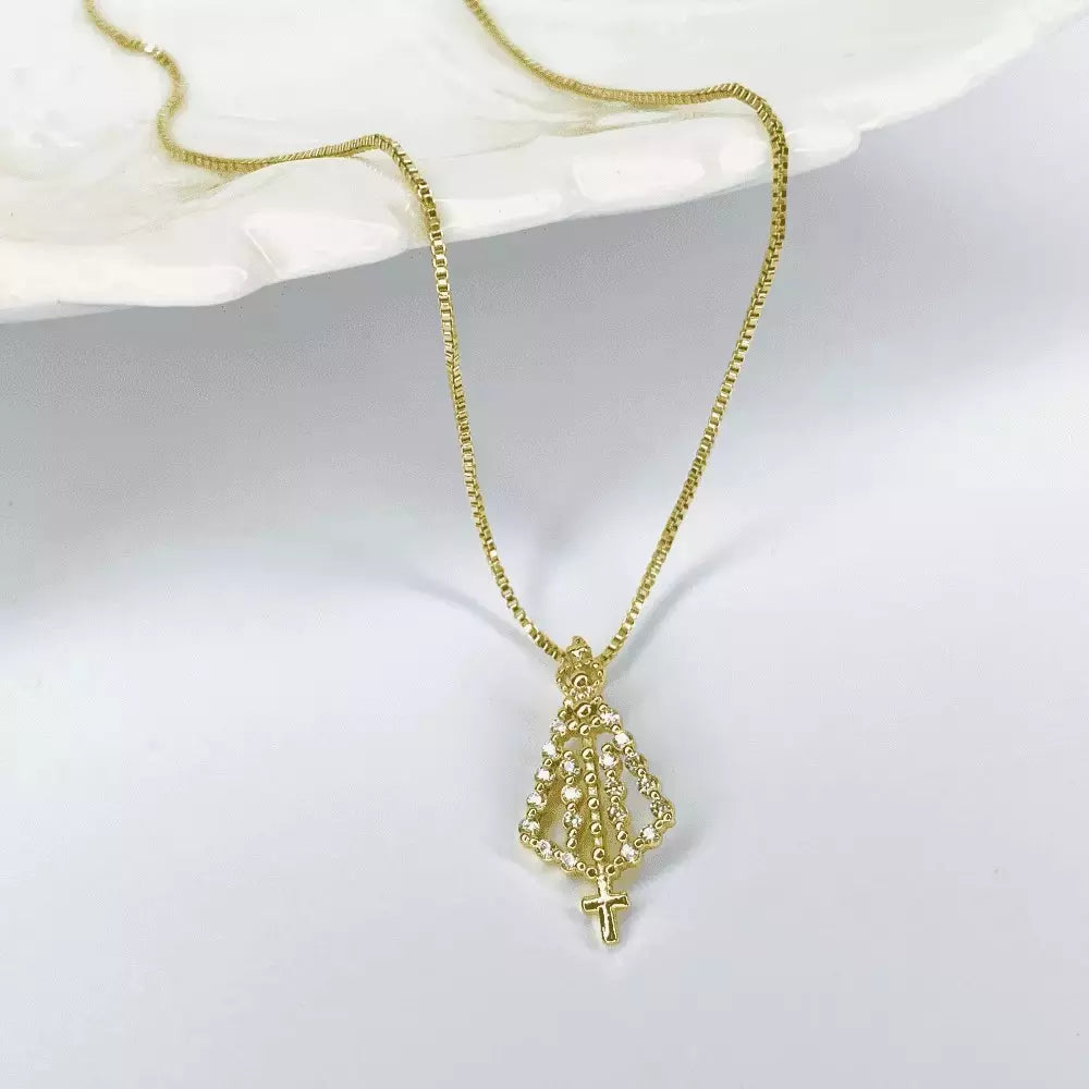 Colar Nossa Senhora Aparecida Feminino – Pingente Religioso com Zircônias