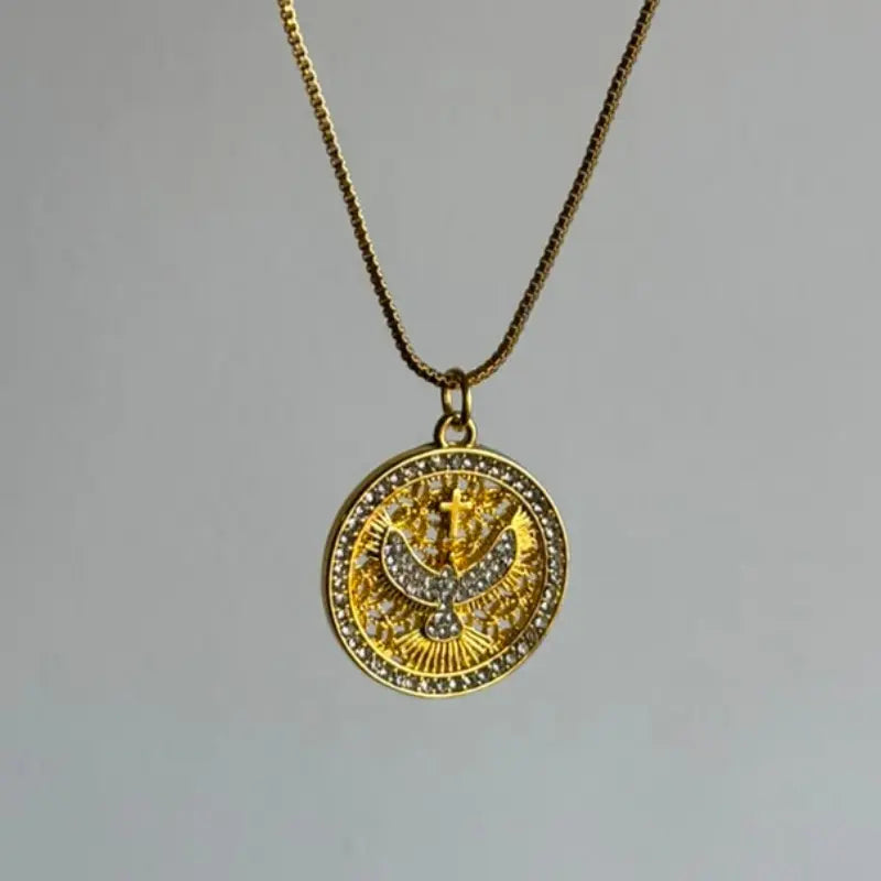 Colar Espírito Santo com Zircônias Ouro 14k – Colar Religioso Católico de Fé e Luz