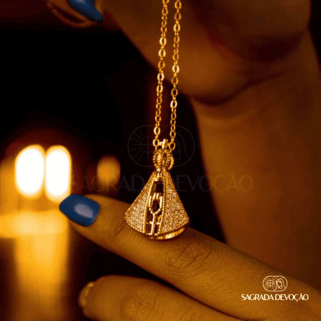 [COMPRE 1 LEVE 2] Colar Nossa Senhora Aparecida Dupla Face - Zircônia Premium & Ouro 14K