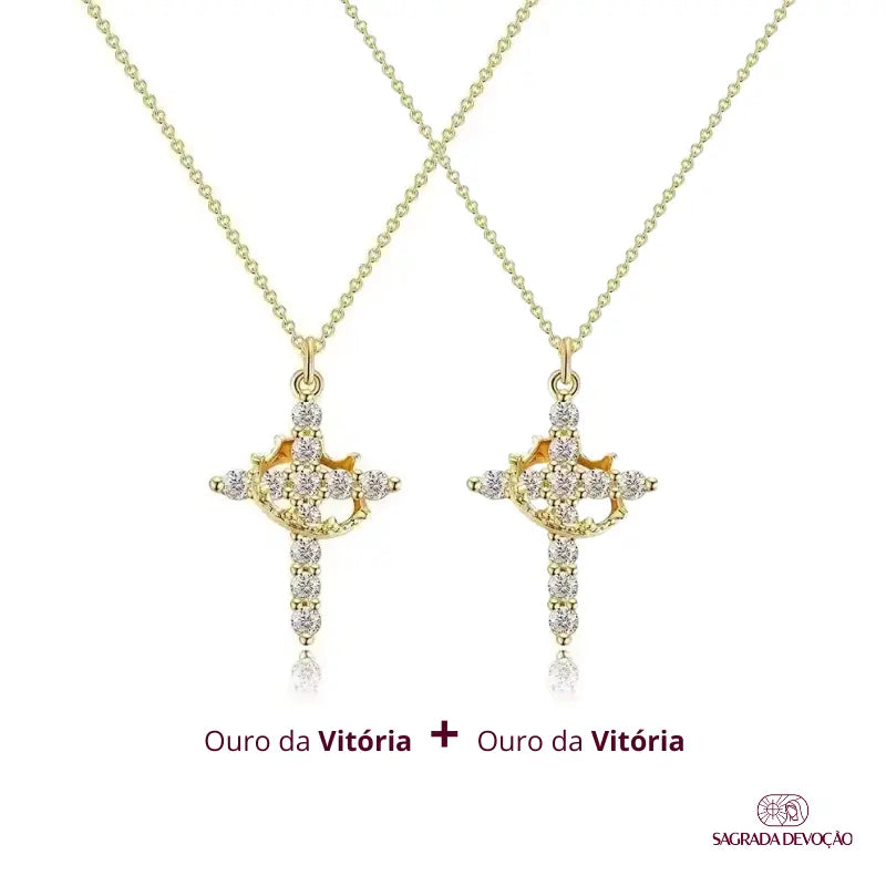 [COMPRE 1 LEVE 2] Colar Cruz de Cristo + Coroa Sagrada – Zircônia Premium & Ouro 14K