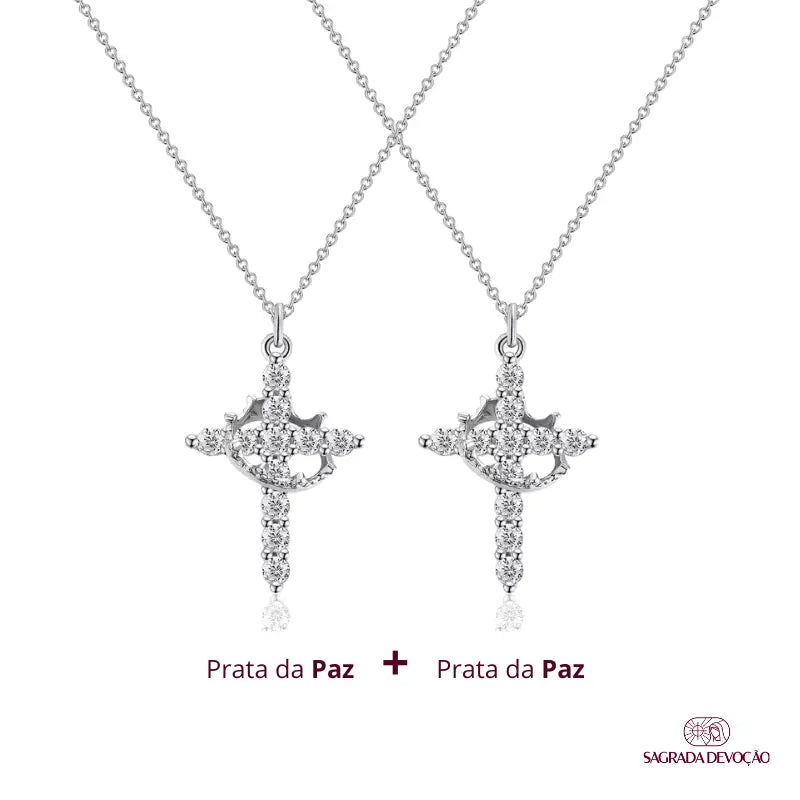 [COMPRE 1 LEVE 2] Colar Cruz de Cristo + Coroa Sagrada – Zircônia Premium & Ouro 14K