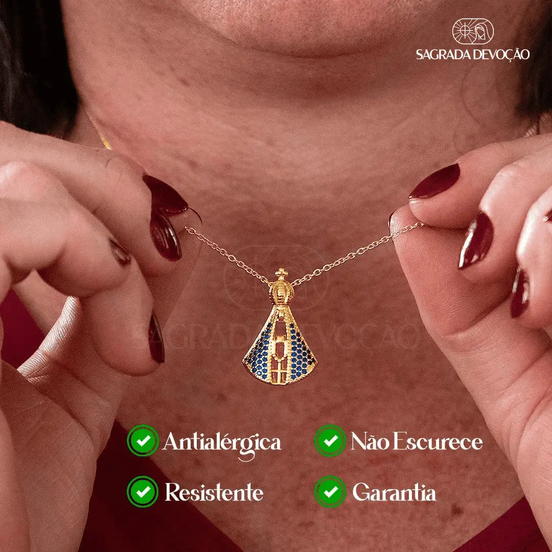 [COMPRE 1 LEVE 2] Colar Nossa Senhora Aparecida Dupla Face | Zircônia Premium & Ouro 14K