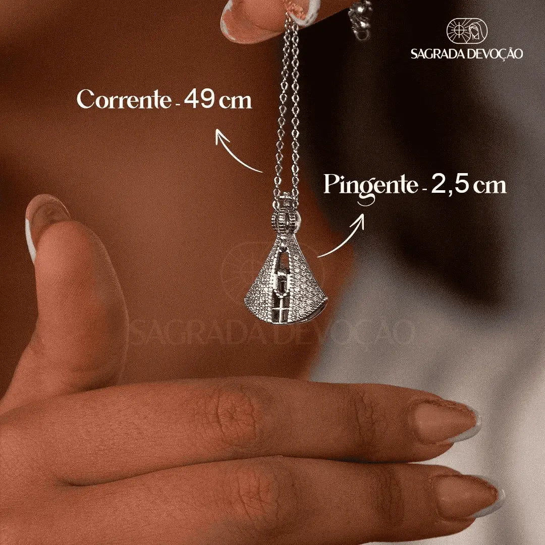 Colar Nossa Senhora Dupla Face - Manto de Zircônia e Prata 925