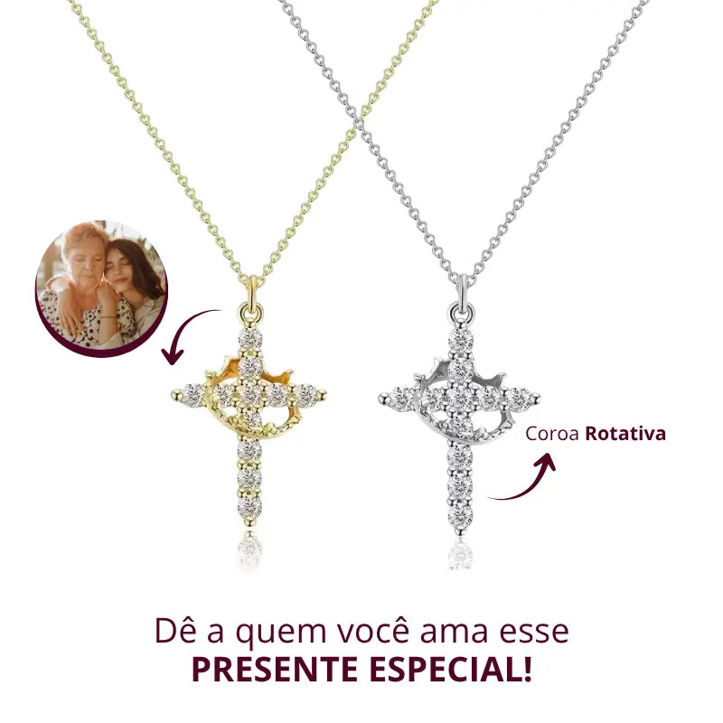 [COMPRE 1 LEVE 2] Colar Cruz de Cristo + Coroa Sagrada – Zircônia Premium & Ouro 14K