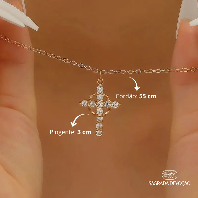[COMPRE 1 LEVE 2] Colar Cruz de Cristo + Coroa Sagrada – Zircônia Premium & Ouro 14K