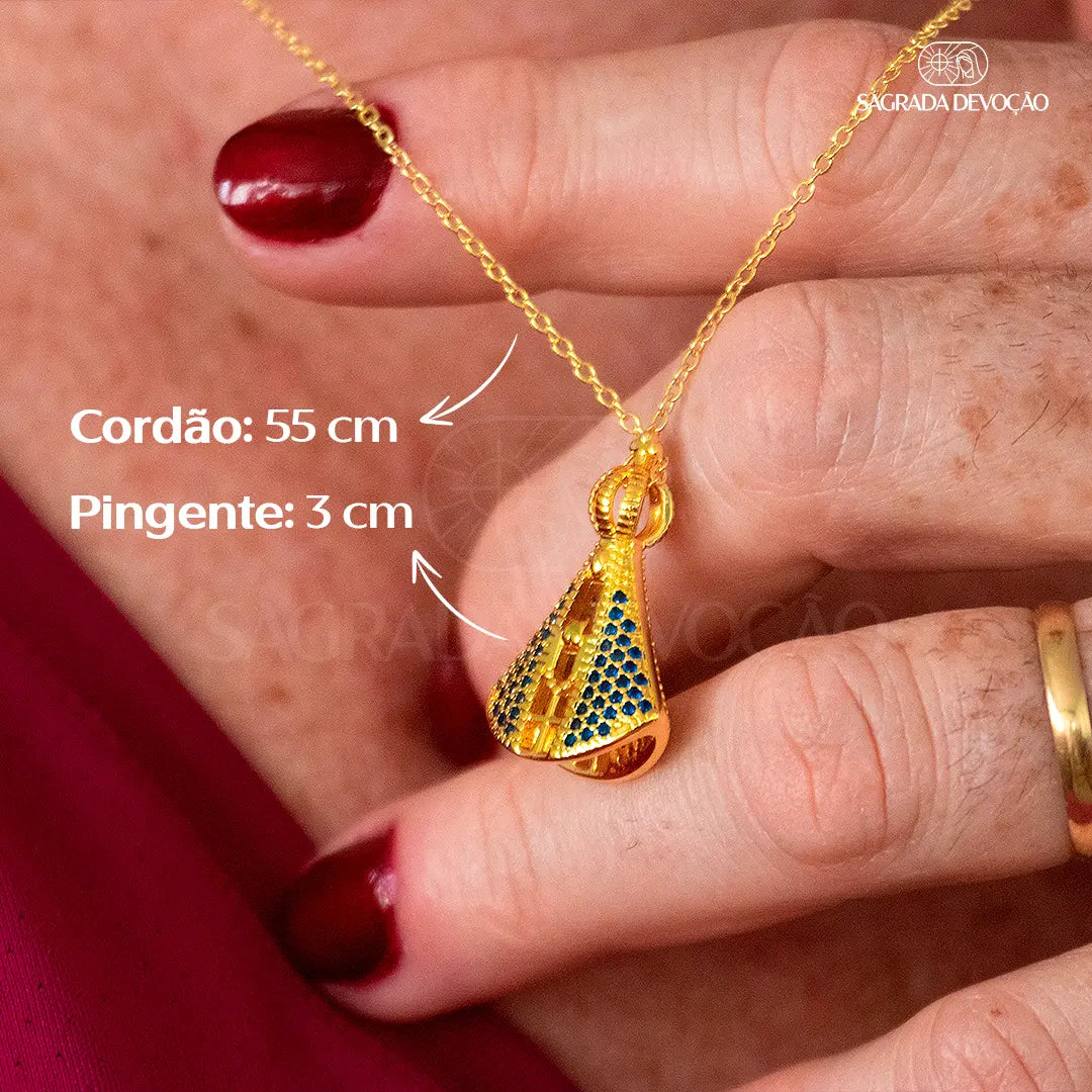 [COMPRE 1 LEVE 2] Colar Nossa Senhora Aparecida Dupla Face | Zircônia Premium & Ouro 14K