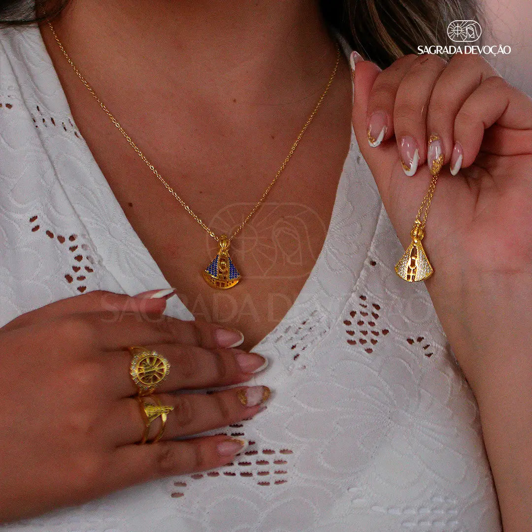 [COMPRE 1 LEVE 2] Colar Nossa Senhora Aparecida Dupla Face | Zircônia Premium & Ouro 14K