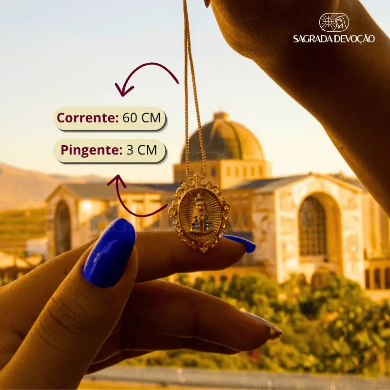[COMPRE 1 LEVE 2] Colar Retrato Nossa Senhora Aparecida - Zircônia Premium Ouro 14K