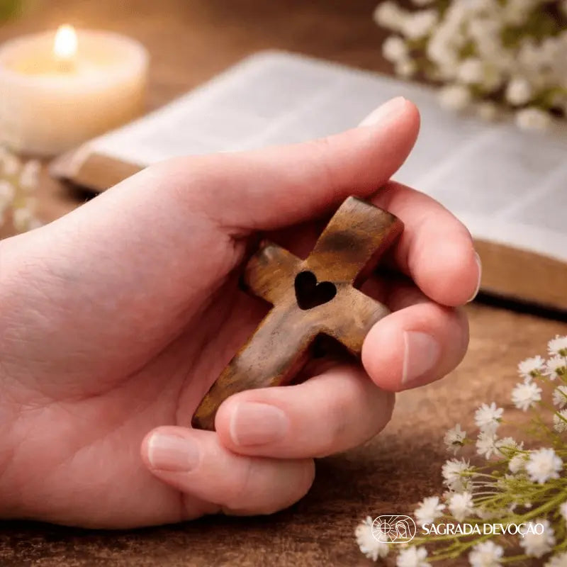 Cruz de Madeira para Oração e Paz Interior – Cruz de Bolso Religiosa para Momentos de Ansiedade