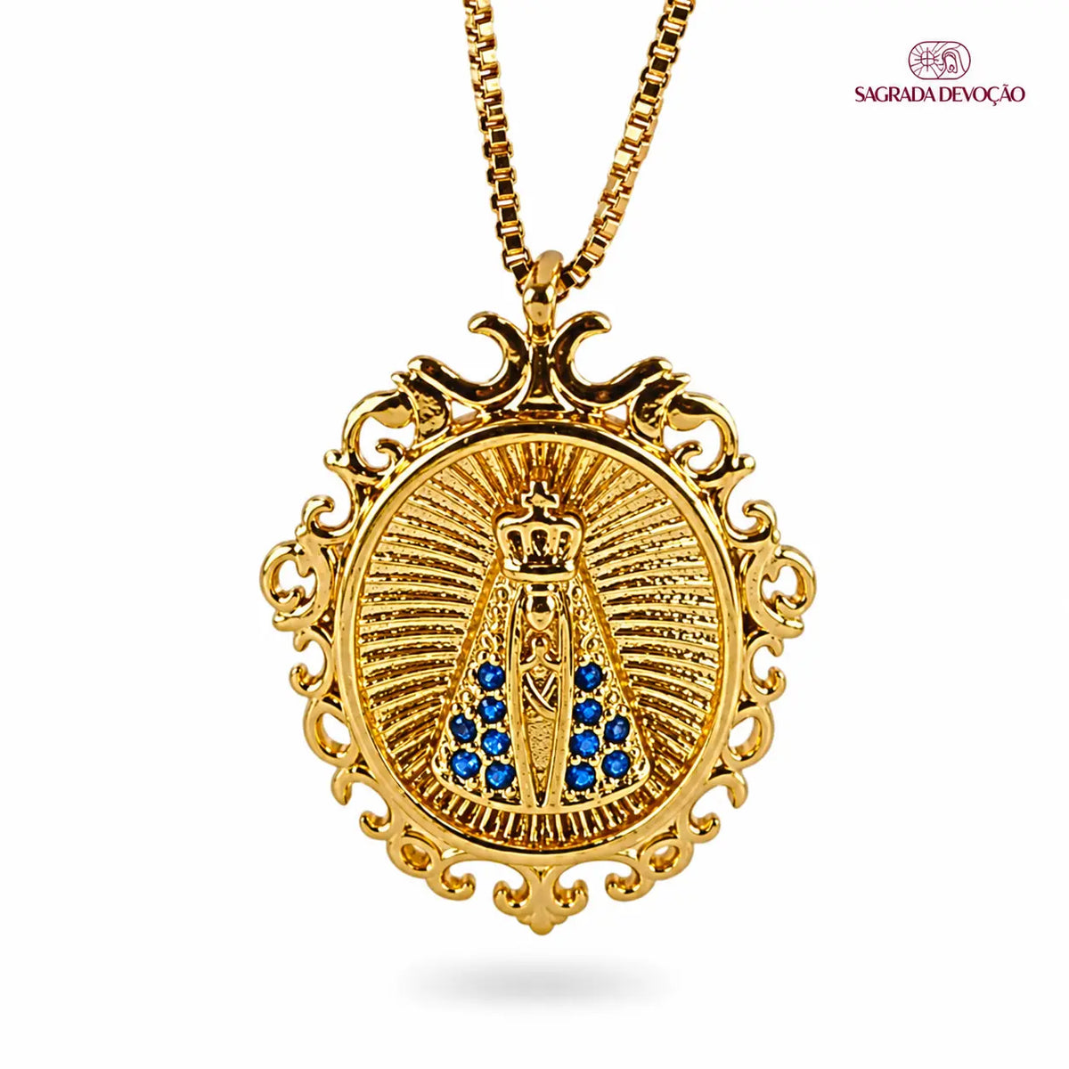 Colar Retrato Nossa Senhora Aparecida - Zircônia Premium Ouro 14K