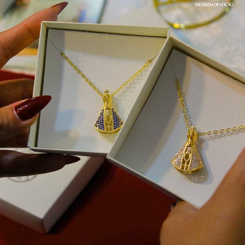 [COMPRE 1 LEVE 2] Colar Nossa Senhora Aparecida Dupla Face - Zircônia Premium & Ouro 14K
