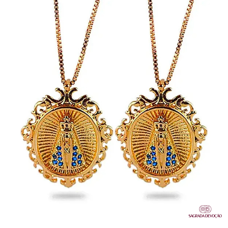 [COMPRE 1 LEVE 2] Colar Retrato Nossa Senhora Aparecida - Zircônia Premium Ouro 14K