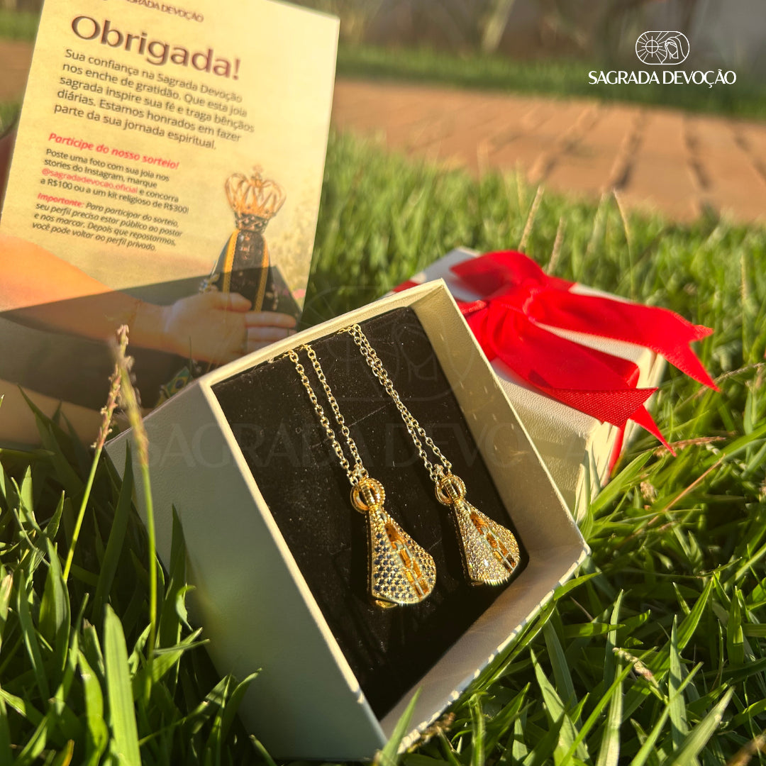 [COMPRE 1 LEVE 2] Colar Nossa Senhora Aparecida Dupla Face - Zircônia Premium & Ouro 14K